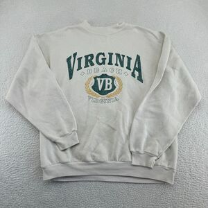 Vintage Tultex Virginia Beach Sweatshirt Womens Large Off-White Crewneck‎ Soft *